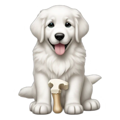 Great pyrenees puppy with a bone treat sticker