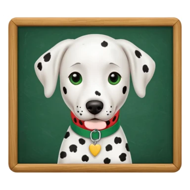 Dalmatian, in the background a green school board in a wooden frame sticker
