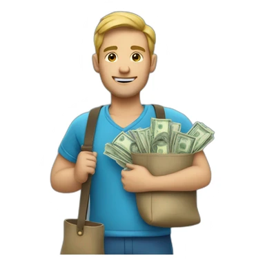 man with money bag in blue cloths sticker