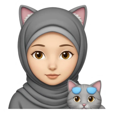 wanita berhijab dengan kucing sticker