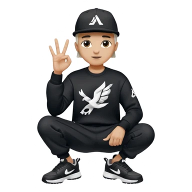 Crea Un Emoji De Cuerpo Completo Que Sea Hombre Con Corte Alucin Que Tenga Gorra Nike, Suéter Negro Que Tenga La Letras LA El La Parte Del Corazón, Zapatos Adidas Con Una Palomita✅, Pantalón Ancho O Bellaco Con Unos Diseños De Palomas Blancas Y Asiendo Una Pose Con Su Mano Que Sea Está 🤙🏽. sticker