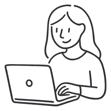 minimalist teal line art of a woman using a laptop, clean lines sticker