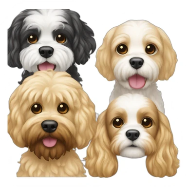 White Cavapoo, a blonde girl and a dark haired guy with a beard sticker