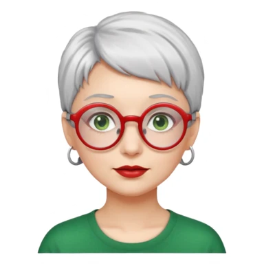 visage femme a lunettes ronde rouge avec cheveux courts gris-blancs aux yeux verts sticker