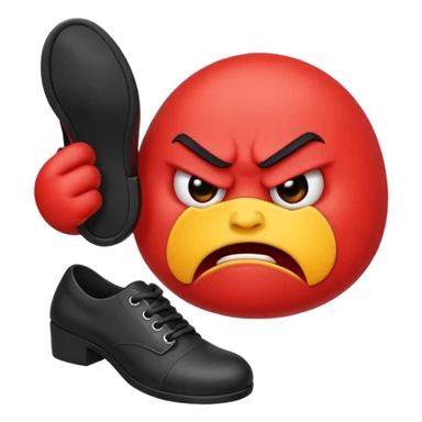 A red angry emoji carrying a shoe in his hands tothrow it sticker