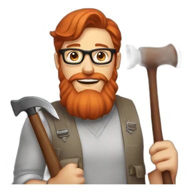 Red smooth haired man with beard and glasses repairing a saddle with hammer sticker