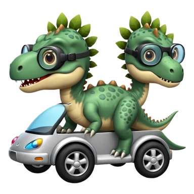 Tres dinosaurios bebés grises cada uno subido en un carro tecnológico blanco con lentes de realidad virtual sticker