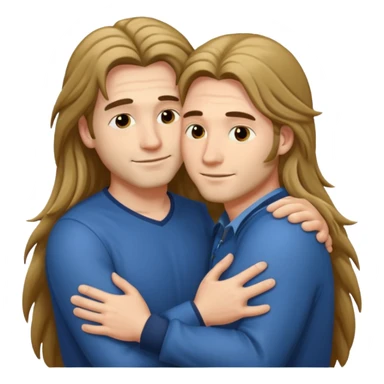 two happy men with long hair hugging  sticker