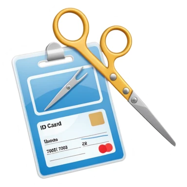 Scissors cutting an ID card in 2 parts .hyper realistic sticker