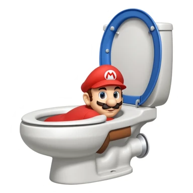 Mario's neck and head only sticking out of a white toilet sticker