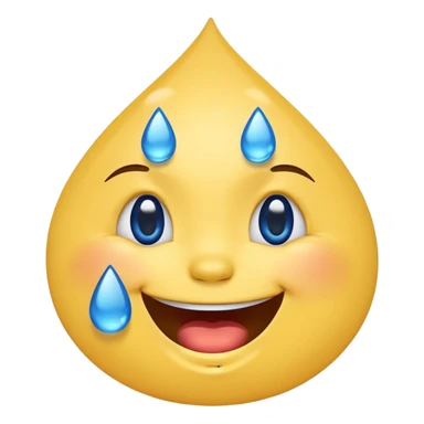 Emoji, yellow round laughing face, blue tears of joy on it. 2 big blue tear drops on each of the 2 cheeks sticker