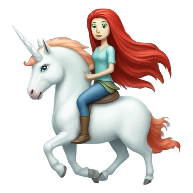 [
	{ a light green Amazon alien woman [ with red hair, with blue eyes]} 
	on a 
	[{ unicorn:[white, four-legged, light blue mane}]]] sticker