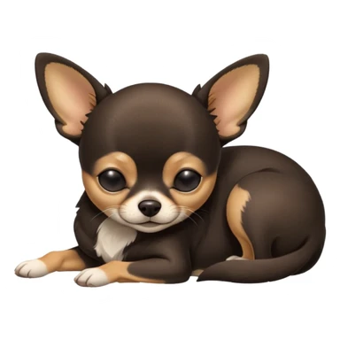 A high-resolution photo-realistic digital illustration of a  black with a bit of tan chihuahua with eyes closed shut sleeping lazily on the ground sticker