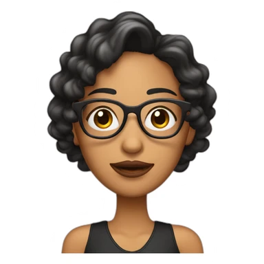 Chica con cabello rizado largo color castaño, piel clara y que use lentes rosa palo y sus ojos medianos color negro   sticker