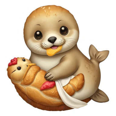 Baby seal holding a croissant sticker