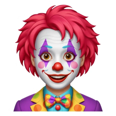 Clown – Bright makeup, red nose, colorful wig, exaggerated smile sticker