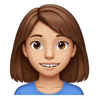 Teenage girl with big jaws. She is 15 y.o with brown hair and petite nose sticker