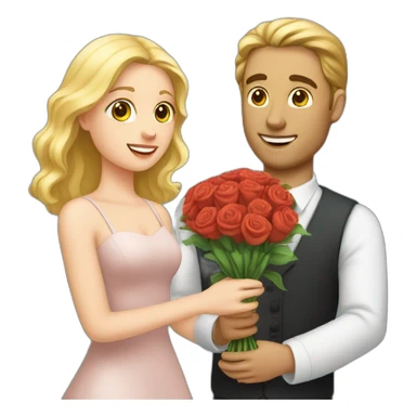 A white man holding a bouquet and proposing a white girl sticker
