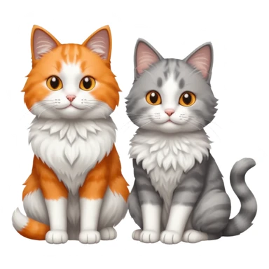 a realistic looking very fluffy grey and white cat with grey legs and white paws, sitting next to another cat sticker