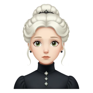 Victorian-era white woman with white coiffed hair, light eyes, wearing a simple dark turtleneck Victorian gown, with a dropped jaw in awe and wonder sticker
