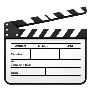 Super minimalist movie clapperboard in black and white, extremely simple geometric shapes, iOS emoji style with absolute minimal details sticker