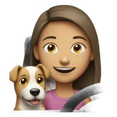 smiling girl in car with dog sticker