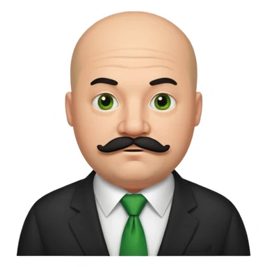 fat Bald guy with thick black mustache & green tie sticker