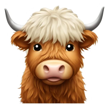 Cute fluffy highland cow eating sticker