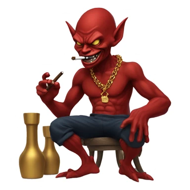 red goblin, wearing a gold chain while smoking a cigar at night sticker