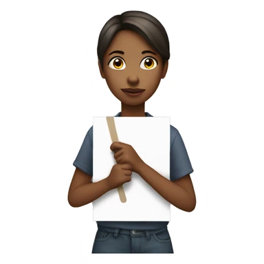 A girl holding placard with "why?" written on it sticker