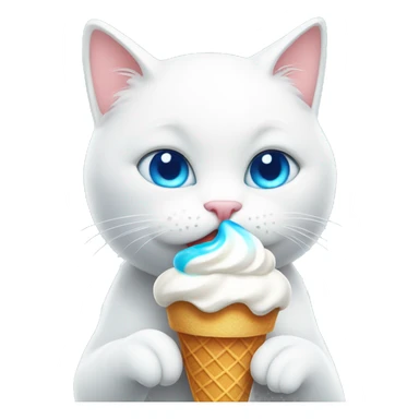 White cat with blue eyes eating ice cream  sticker