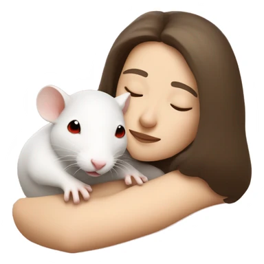 white brunette sleeping tan woman cuddling with one tiny white rat with red eyes sticker