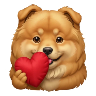Golden Retriever/Chow Chow mix holding a large heart in its mouth sticker