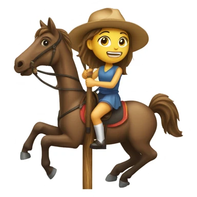 Girl riding on a wooden stick as a horse  sticker
