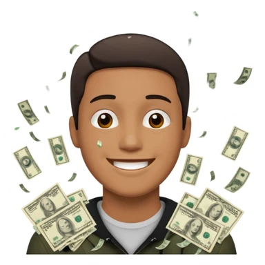 someone with 5 dollar bills raining down on him sticker