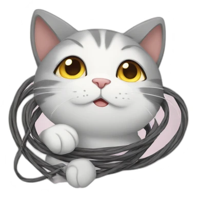 anime cat tangled up in cables sticker