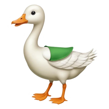 Make me an emoji of a goose that is running towards something. Also make it white. Make it have a very long neck like geese do.

Can you make the goose wear green suspenders sticker