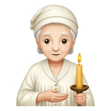 Old person in nightgown with candle and cap sticker