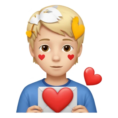 Un garçon blond aux yeux marrons de 13 ans qui tient avec ses mains un L avec des cœurs autour de son visage sticker