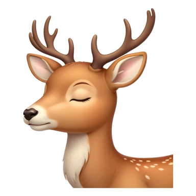 Meme-Worthy Cute Sleeping Deer Portrait Emoji, Head resting peacefully with a contented smile, showcasing a delicate, slender build and a luxuriously soft coat, eyes shut in a serene, restful nap, Simplified yet hilariously adorable features, highly detailed, glowing with a soft, drowsy light, high shine, relaxed and utterly lovable, stylized with an air of playful laziness, bright and heartwarming, soft glowing outline, capturing the essence of a comically sleepy deer, so meme-worthy it feels like it could instantly become the next viral sensation of adorable woodland slumber! sticker