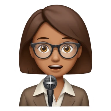 a office woman presenting her idea with microphone stop smiling and got scared with disappointed face
 sticker