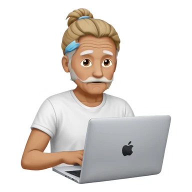 confused old man with a man bun, on a laptop sticker