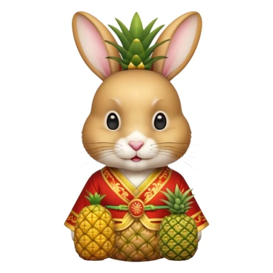 rabbit, wearing chinese ancient custome, with pine apple sticker