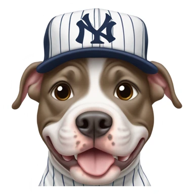 Pitbull smiling with a New York Yankees Jersey and cap on his head sticker
