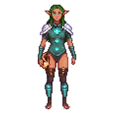 elf female Short wetsuit-style garb, glowing runes on skin, holding a conch horn. sticker