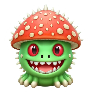 poisonous mushroom monster portrait, head and shoulders only, toxic green glow, scary grin, spiky mushroom head, 3D cartoon, mobile game icon style, clean background, no text, no watermark

 sticker