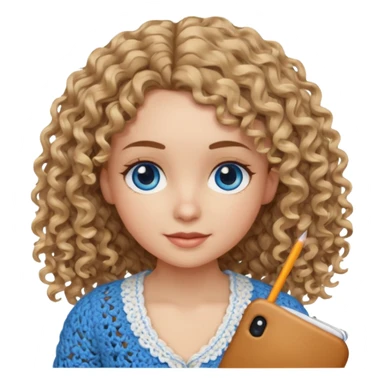 Girl with long light brown slightly blonde ish naturally wavy/curly hair and blue eyes who likes to crochet sticker
