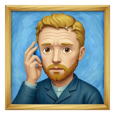 van gogh painting on a canvas while holding his ear sticker