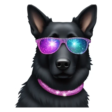 All black German shepherd with glitter disco glasses  sticker