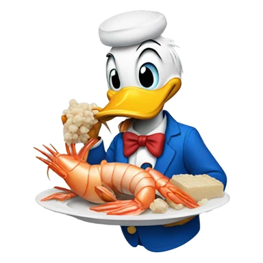 Donald Duck eating shrimp sticker